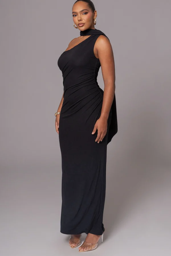JLUXLABEL Black Kianna Drape Maxi Dress