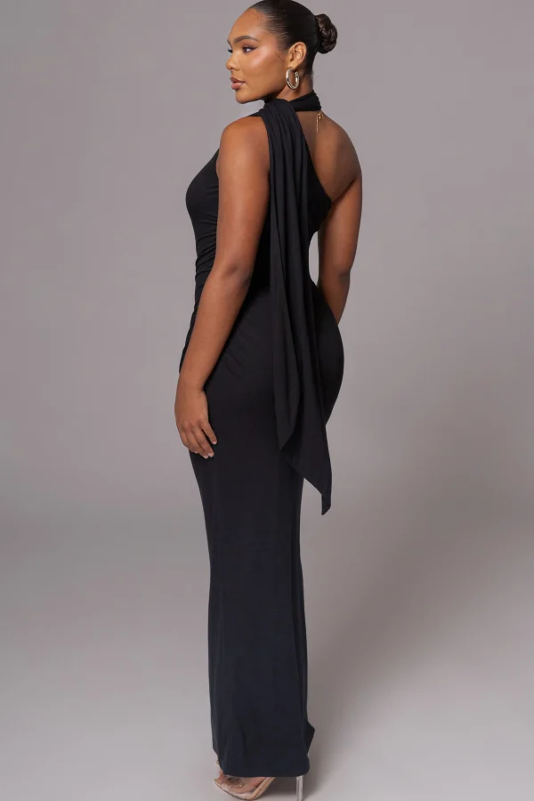JLUXLABEL Black Kianna Drape Maxi Dress