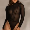 JLUXLABEL Black Lori Sheer Knit Bodysuit
