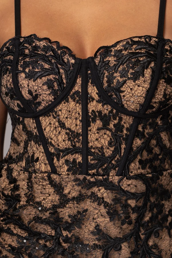 JLUXLABEL Black Marilyn Lace Mini Dress