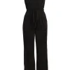 JLUXLABEL Black Slinky Halter Belted Jumpsuit