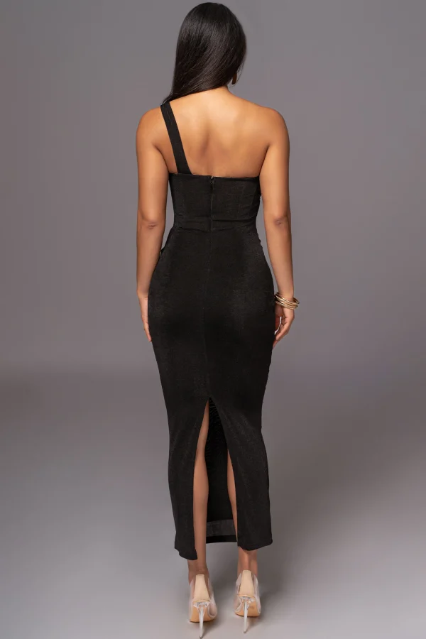 JLUXLABEL Black Slinky Krishna One Shoulder Maxi Dress