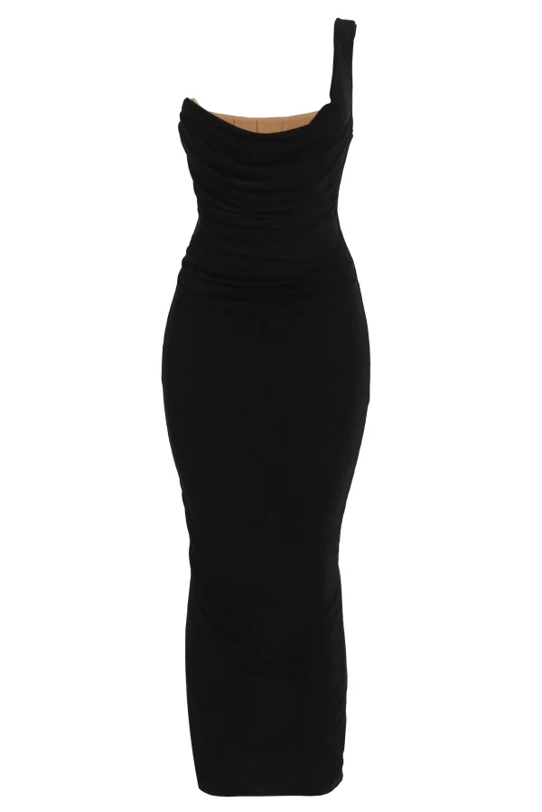 JLUXLABEL Black Slinky Krishna One Shoulder Maxi Dress