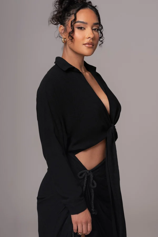 JLUXLABEL Black Soho Front Tied Woven Top