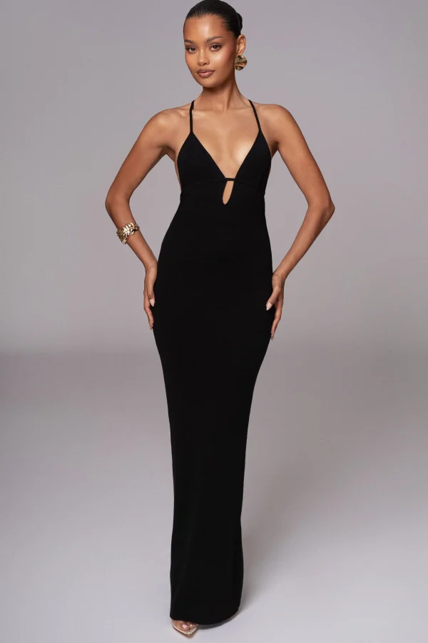 JLUXLABEL Black Sun Rays Knit Maxi Dress