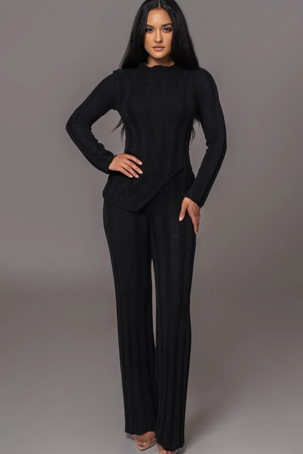 JLUXLABEL Black Take A Chance Ribbed Pant Set