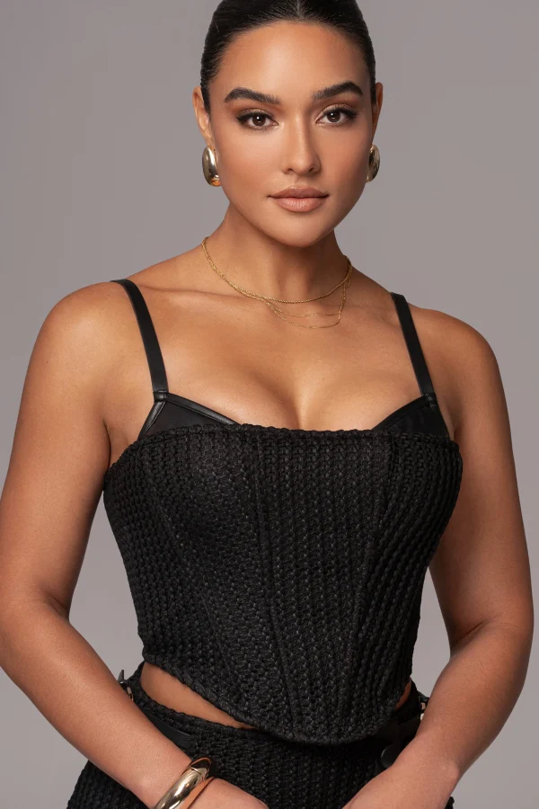 JLUXLABEL Black Textured Harley Corset Top