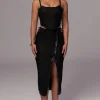 JLUXLABEL Black Textured Mystique Midi Skirt