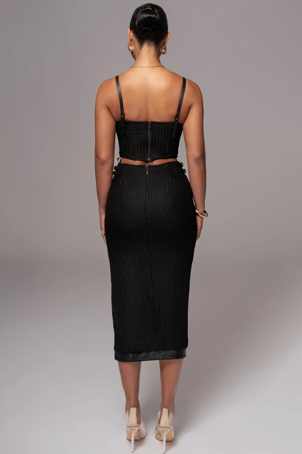JLUXLABEL Black Textured Mystique Midi Skirt