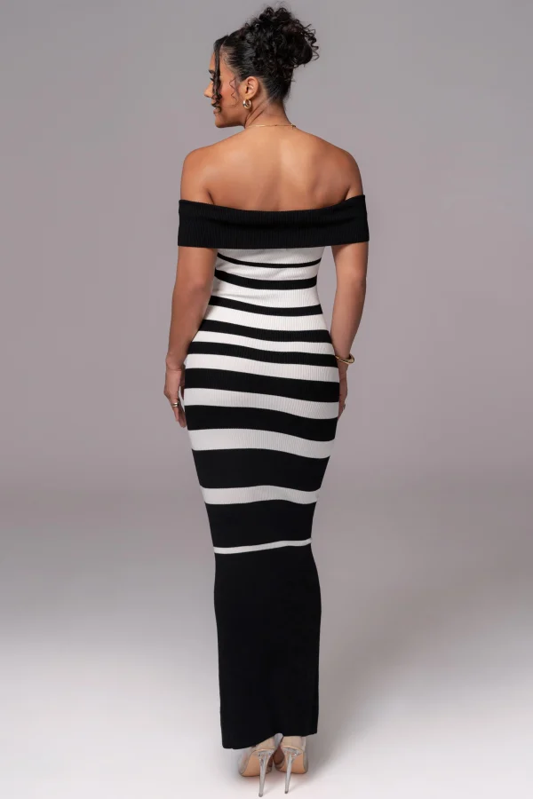 JLUXLABEL Black/Ivory Striped Custom  Maxi Dress