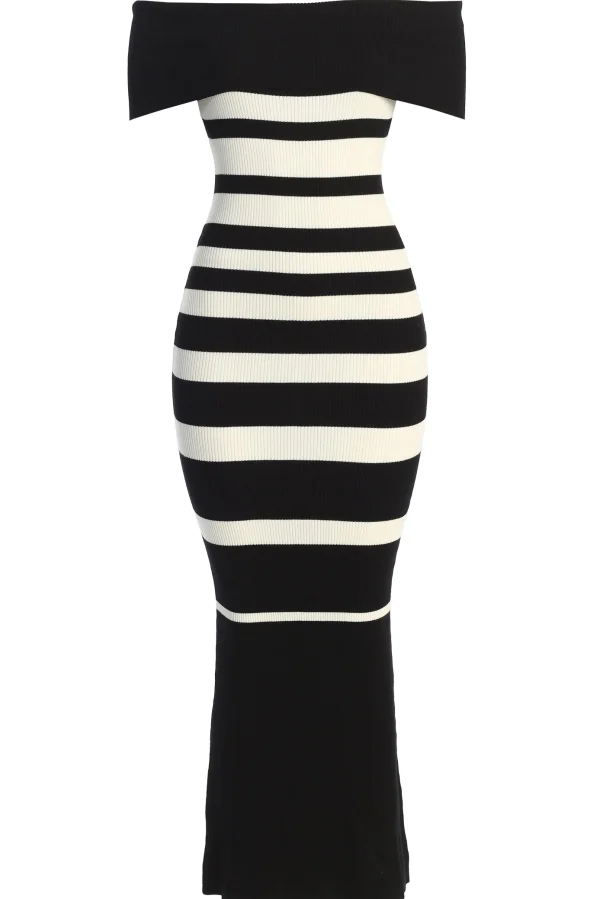 JLUXLABEL Black/Ivory Striped Custom Maxi Dress
