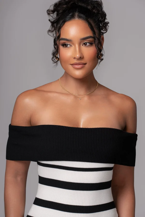 JLUXLABEL Black/Ivory Striped Custom Maxi Dress