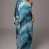JLUXLABEL Blue Abstract Mariel One Shoulder Maxi Dress