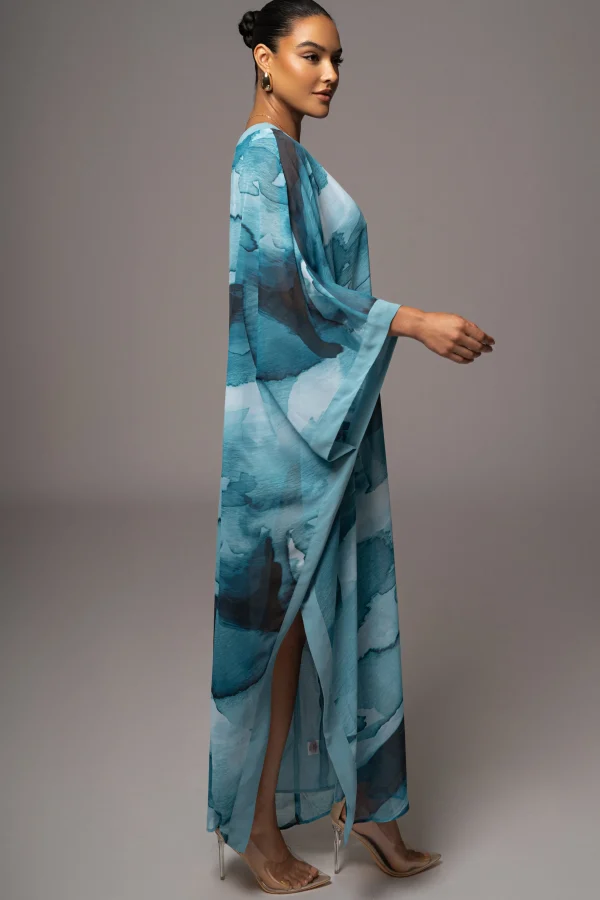 JLUXLABEL Blue Abstract Mariel One Shoulder Maxi Dress