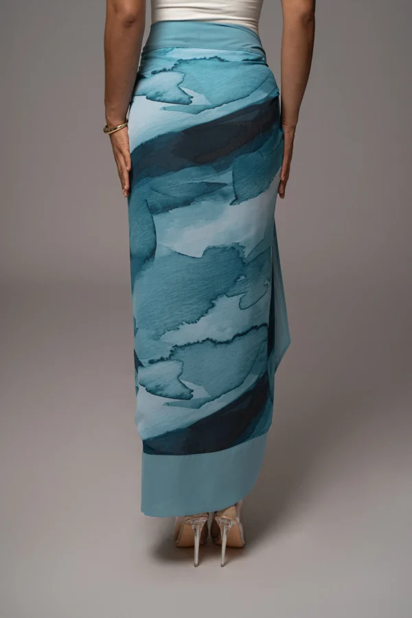 JLUXLABEL Blue Abstract Marine Print Sarong