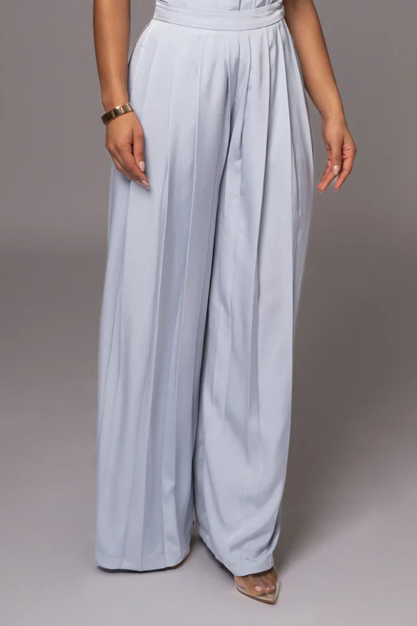 JLUXLABEL Blue Clara Wide Leg Pleated Trousers
