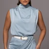 JLUXLABEL Blue Desiree Mock Neck Top