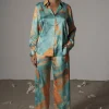JLUXLABEL Blue Hidden Gems Satin Pant Set