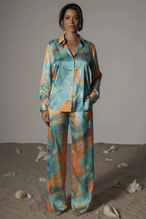 JLUXLABEL Blue Hidden Gems Satin Pant Set