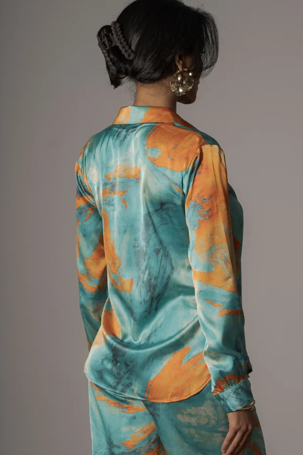 JLUXLABEL Blue Hidden Gems Satin Pant Set