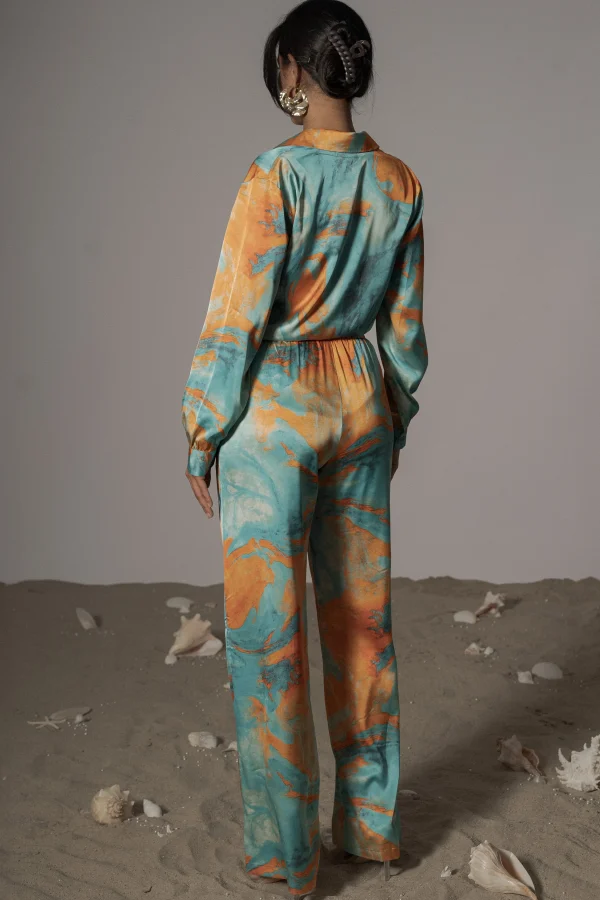 JLUXLABEL Blue Hidden Gems Satin Pant Set