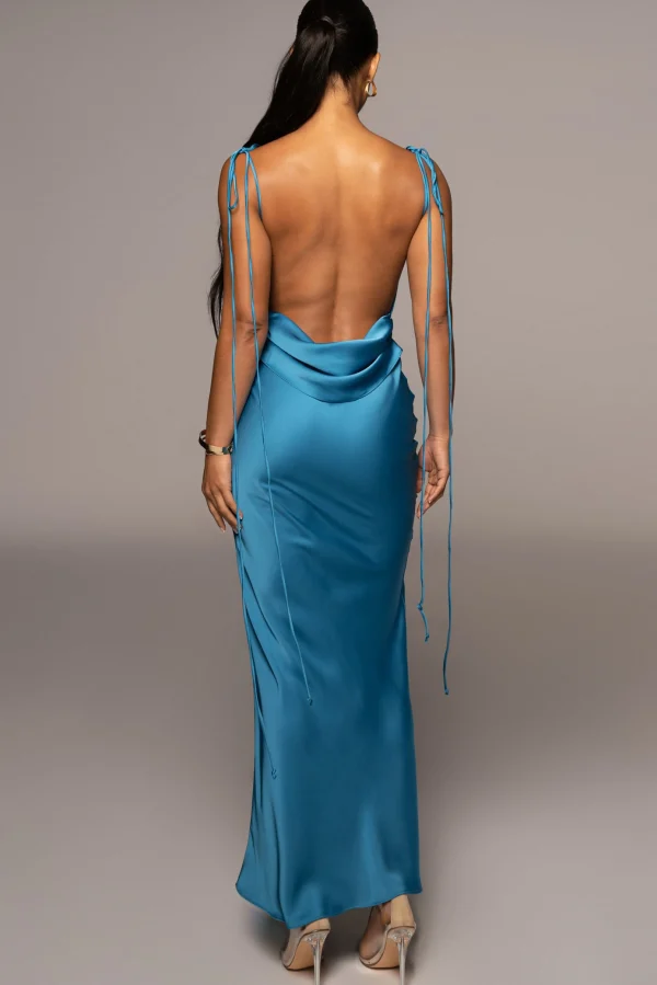 JLUXLABEL Blue Irresistible Satin Maxi Dress