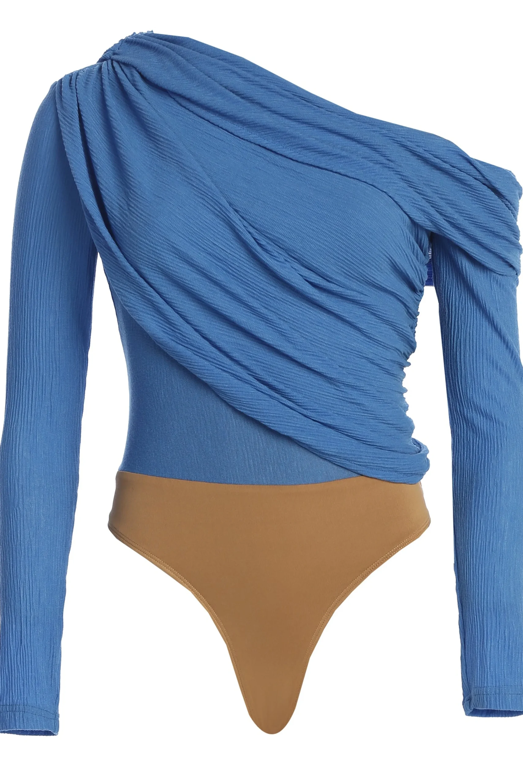 blue_textured_one_shoulde_3.webp JLUXLABEL Blue Textured One Shoulder Bodysuit