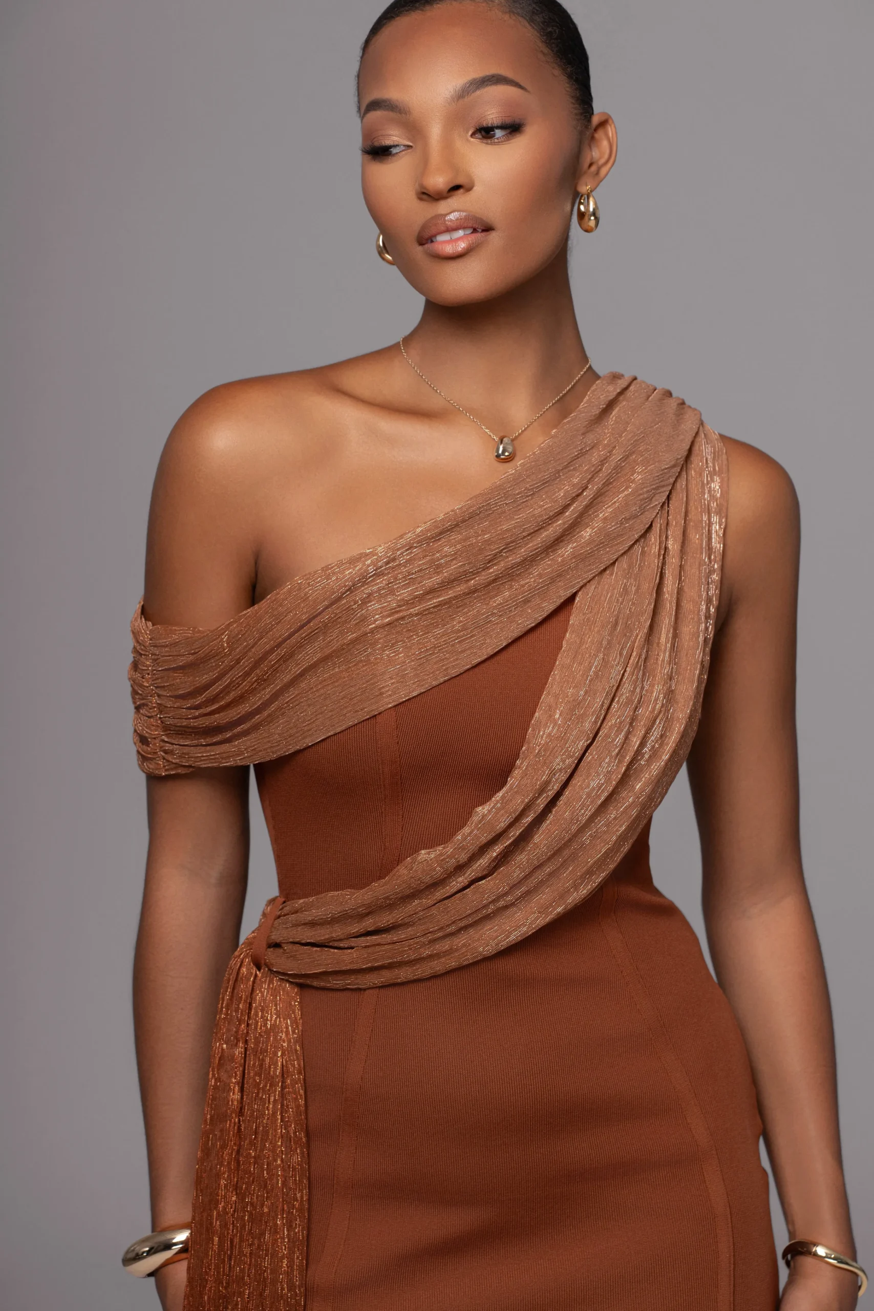 bronze_asymmetric_drape_m_1.webp JLUXLABEL Bronze Asymmetric Drape Mini Dress