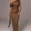 JLUXLABEL Bronze Metallic Celestina Draped Maxi Dress