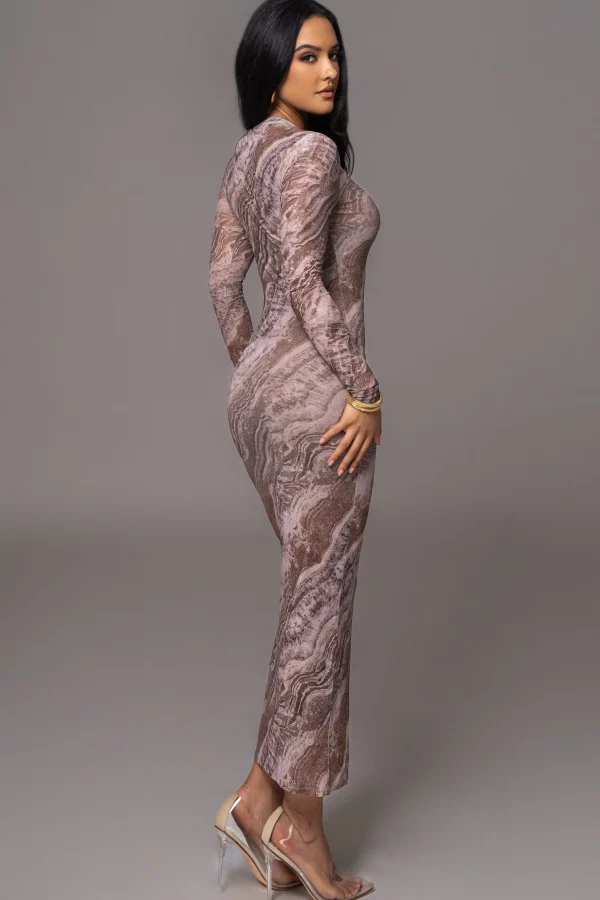 JLUXLABEL Brown Multi Solana Mesh Maxi Dress