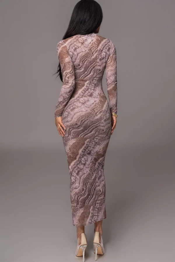 JLUXLABEL Brown Multi Solana Mesh Maxi Dress