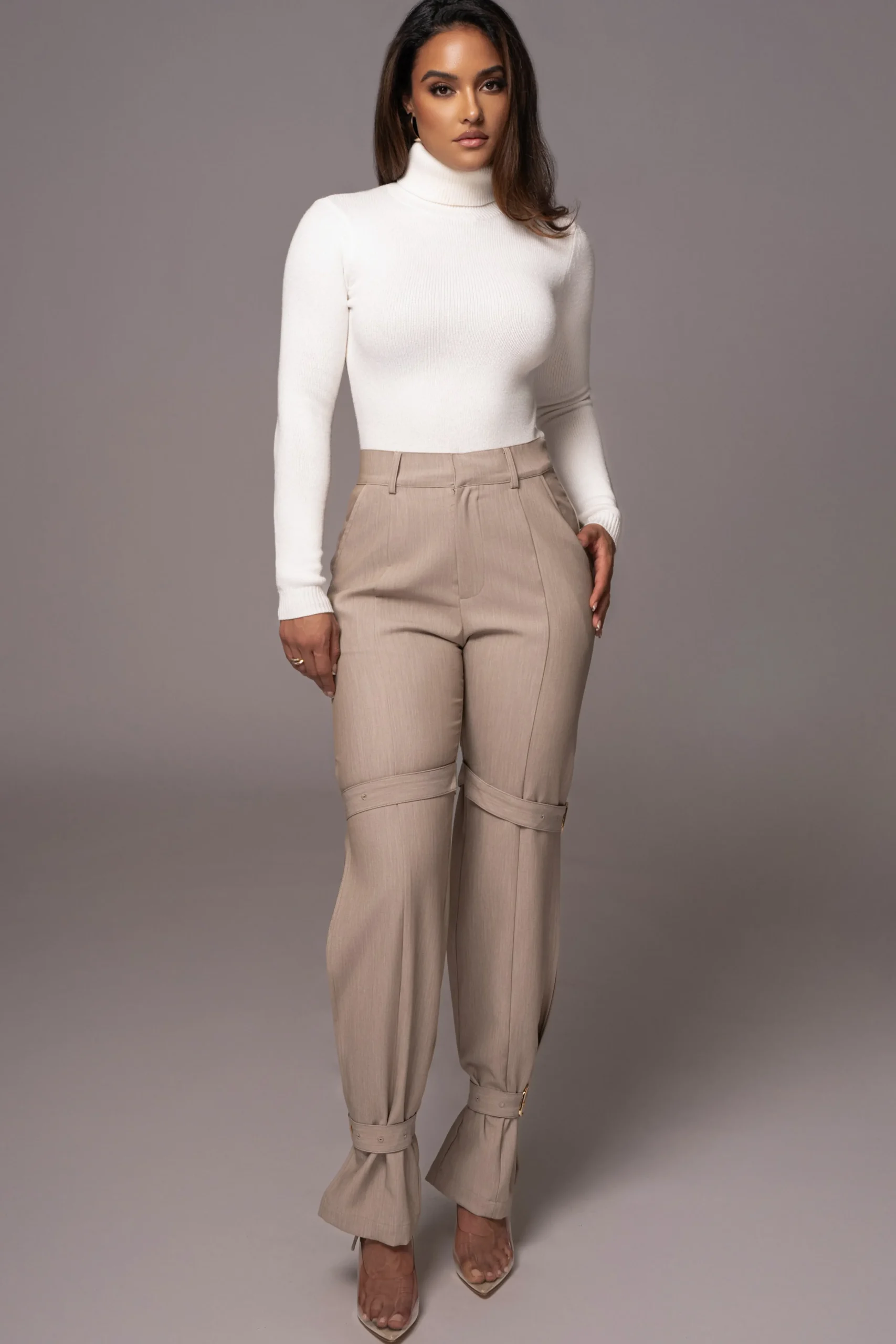 brown_refined_belted_leg__0.webp JLUXLABEL Brown Refined Belted Leg Pants