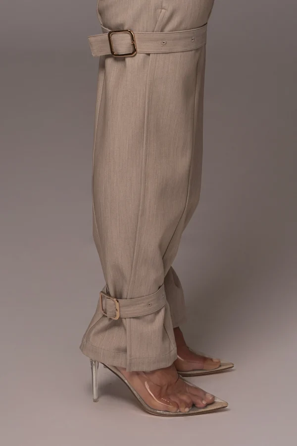 JLUXLABEL Brown Refined Belted Leg Pants
