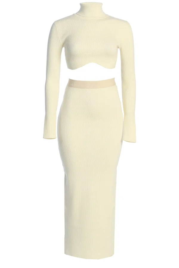 JLUXLABEL Buttercream Anise Ribbed Skirt Set