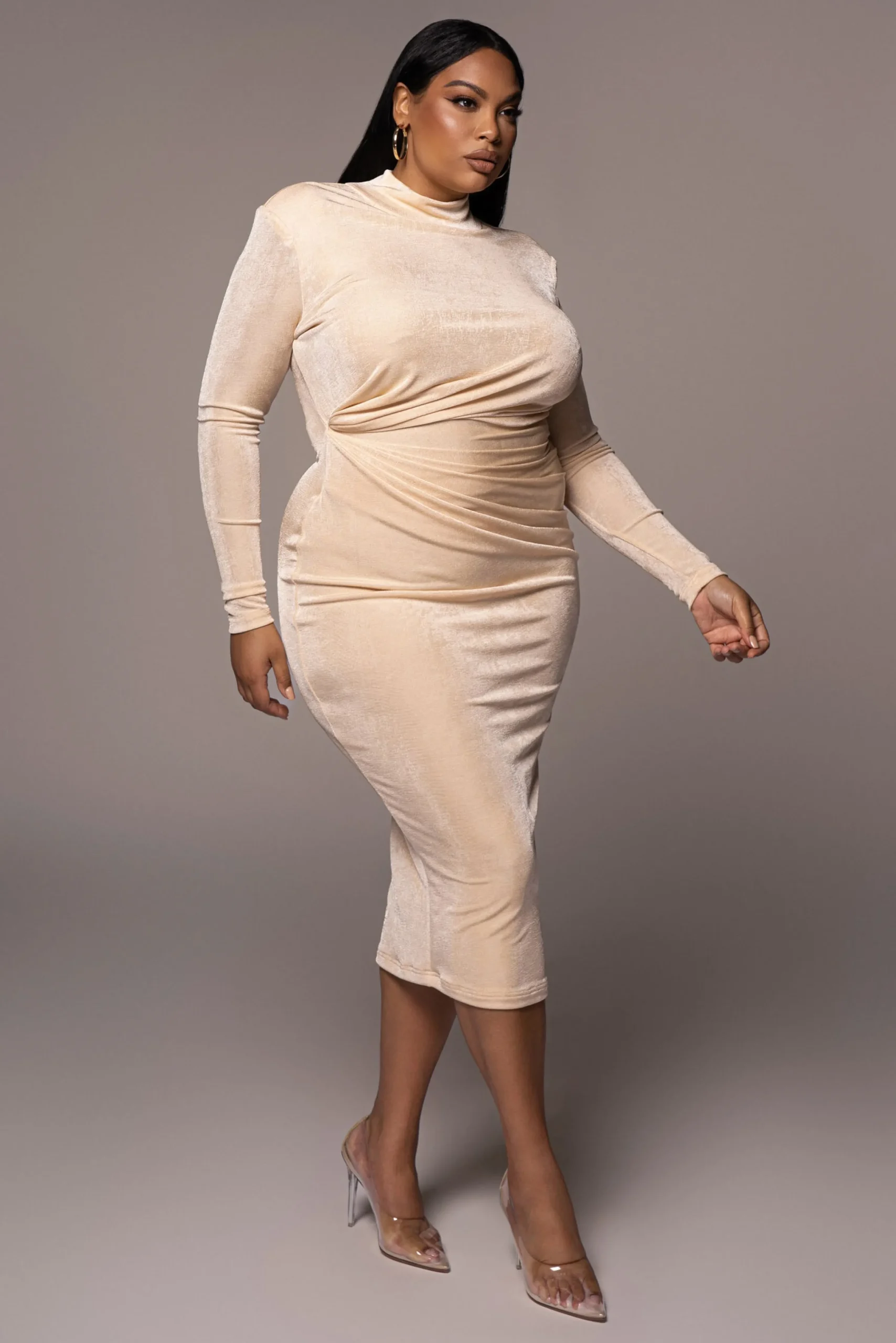 buttercream_kara_mock_nec_0.webp JLUXLABEL Buttercream Kara Mock Neck Dress