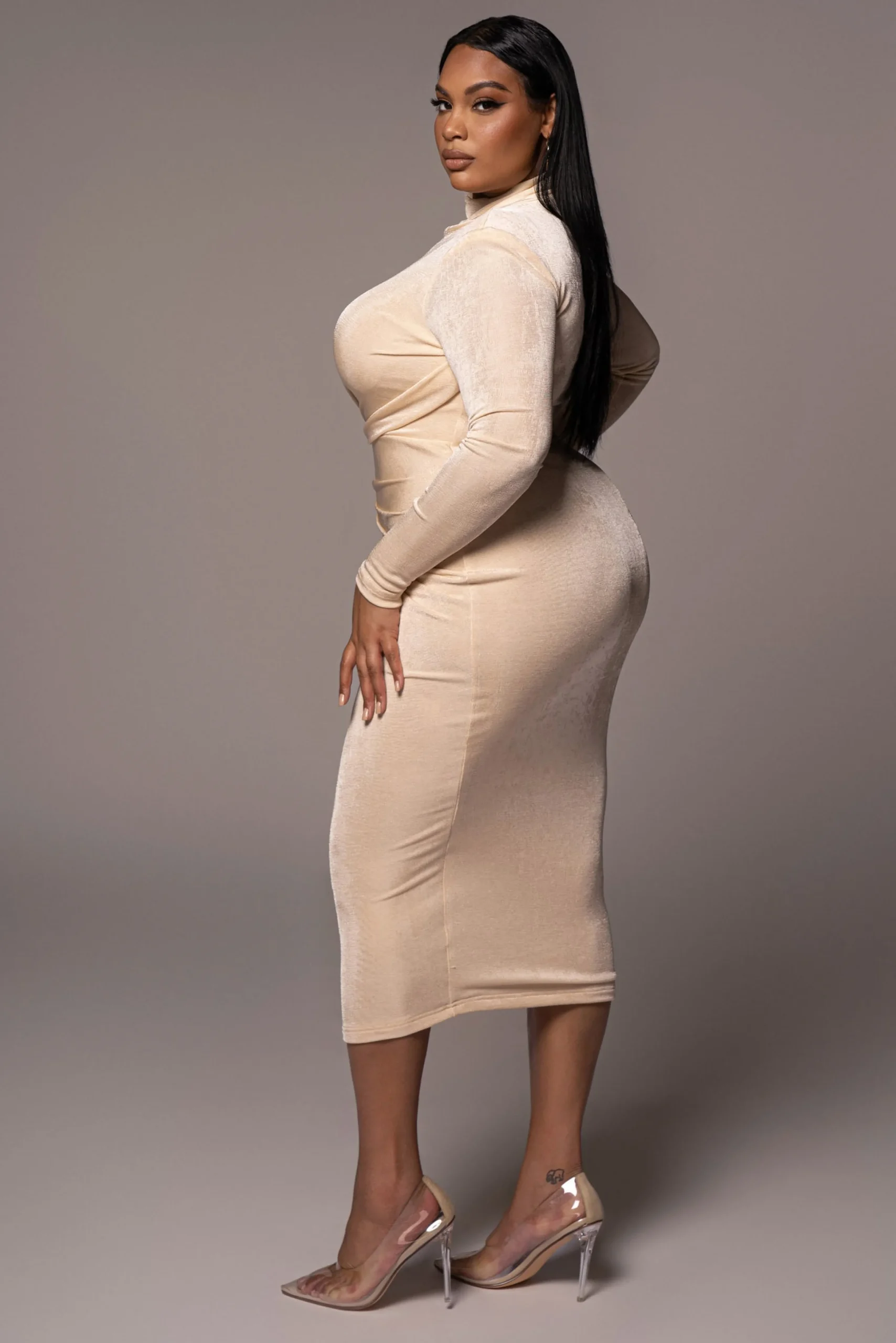 buttercream_kara_mock_nec_5.webp JLUXLABEL Buttercream Kara Mock Neck Dress