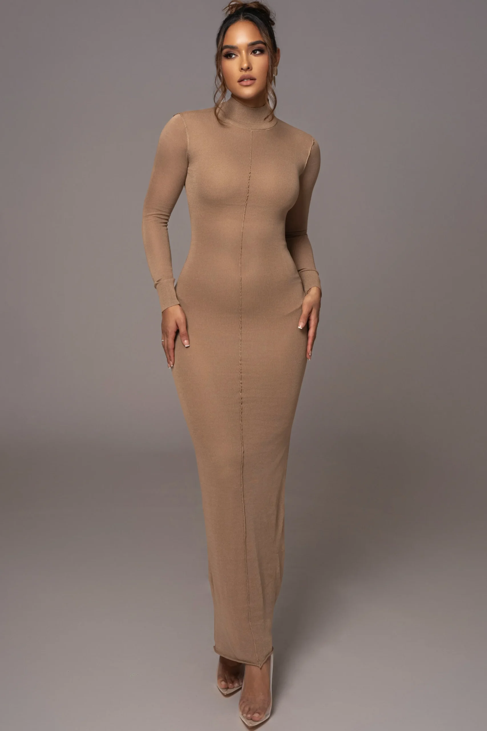 camel_fame_mock_neck_maxi_0.webp JLUXLABEL Camel Fame Mock Neck Maxi Dress