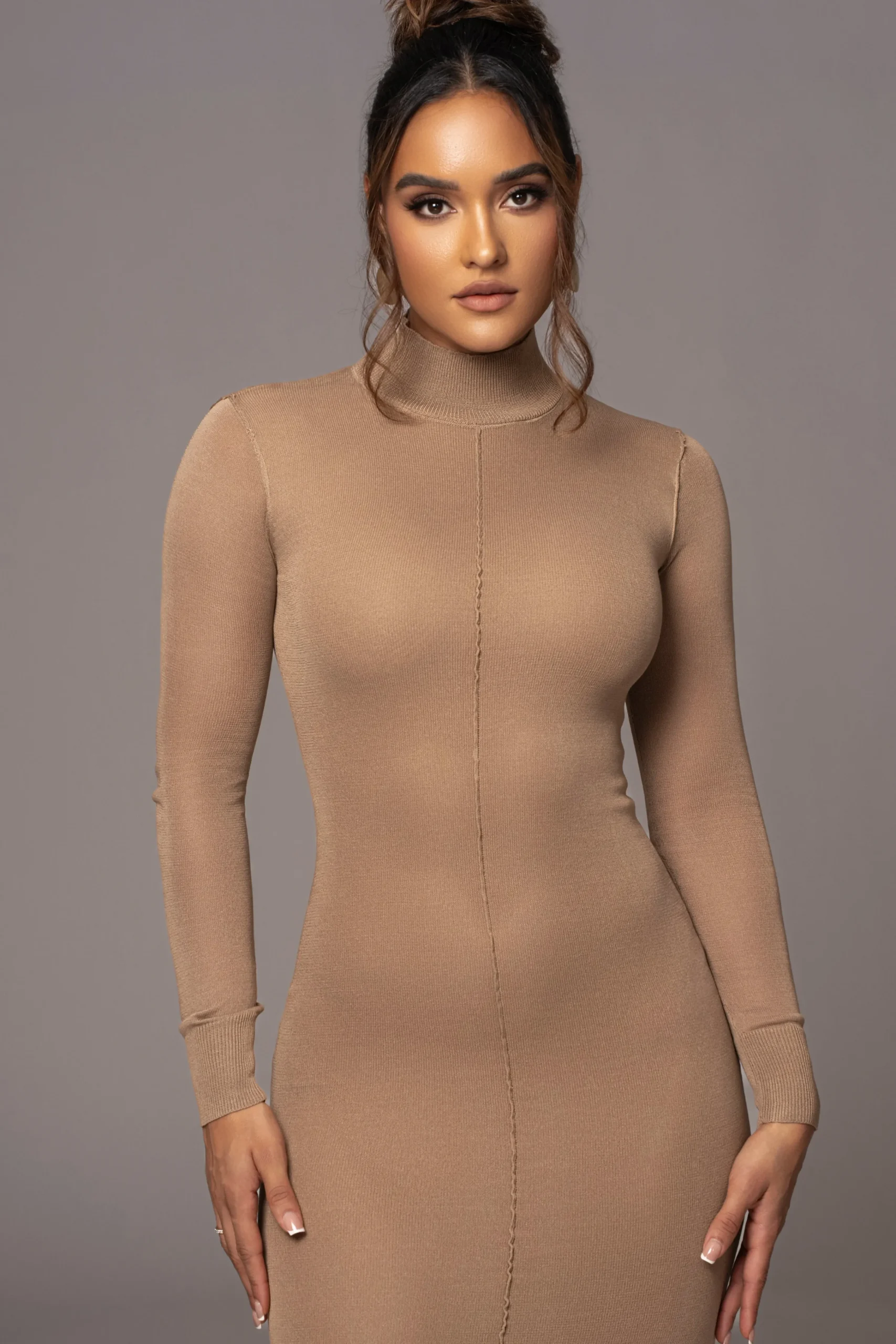 camel_fame_mock_neck_maxi_1.webp JLUXLABEL Camel Fame Mock Neck Maxi Dress
