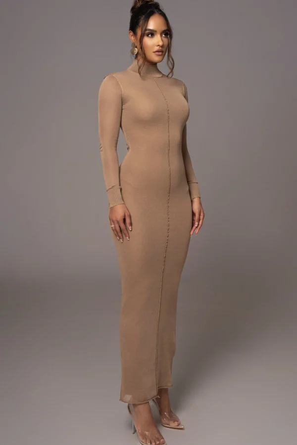 JLUXLABEL Camel Fame Mock Neck Maxi Dress