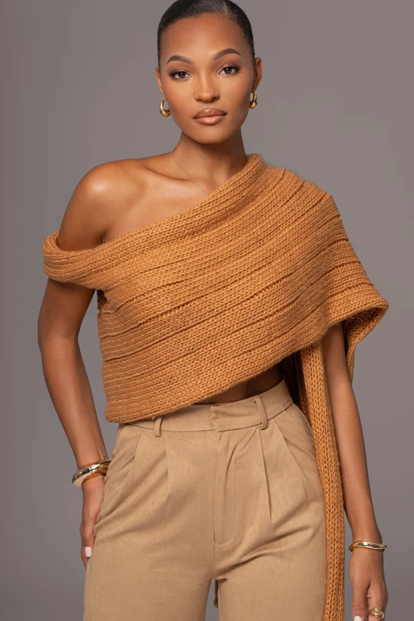 JLUXLABEL Camel Soft Life Cable Knit Sweater Top