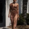 JLUXLABEL Chocolate Anastacia Drape Maxi Dress