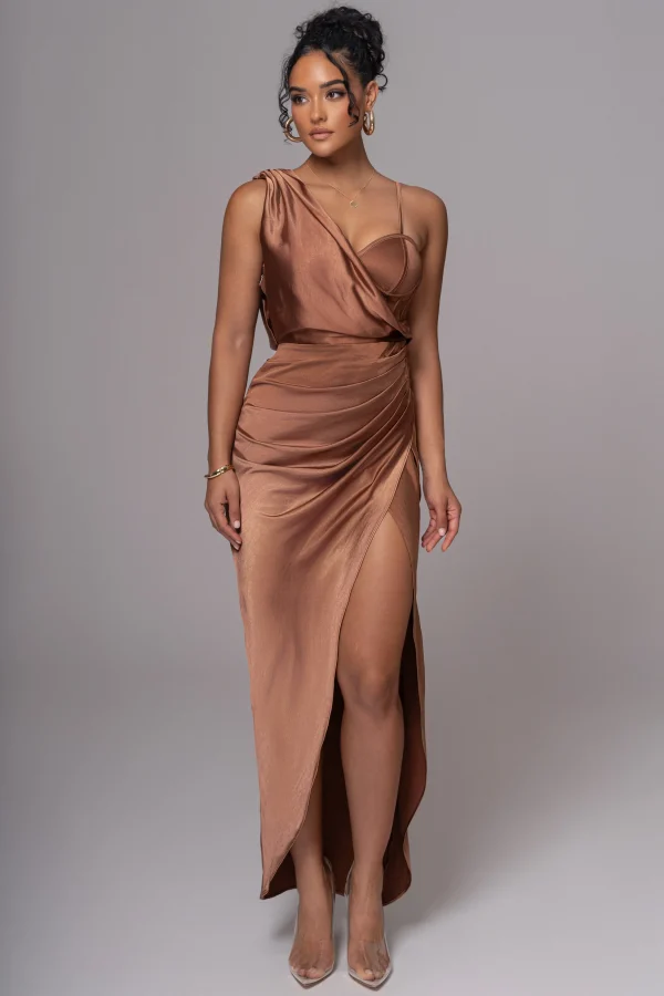 JLUXLABEL Chocolate Anastacia Drape Maxi Dress