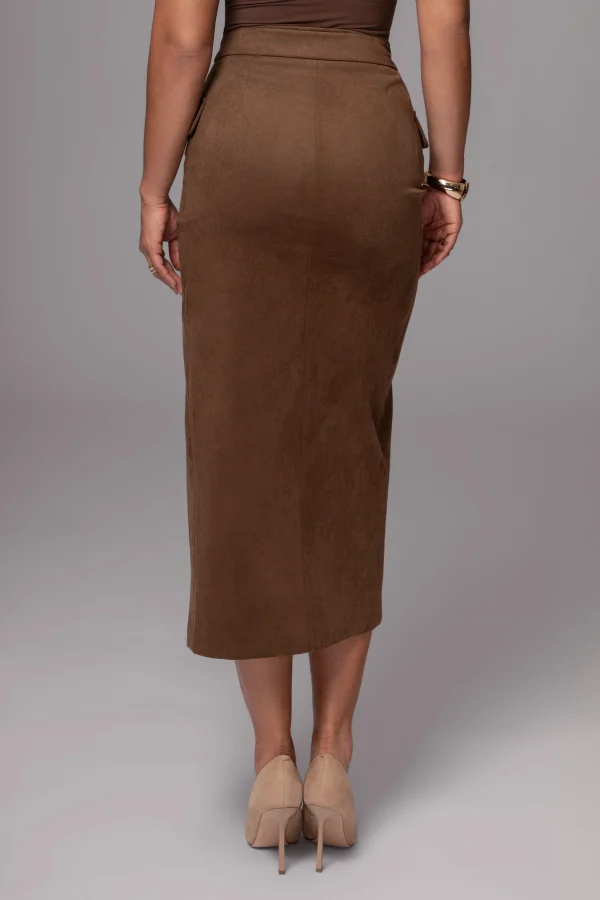 JLUXLABEL Chocolate Audrey Suede Midi Skirt