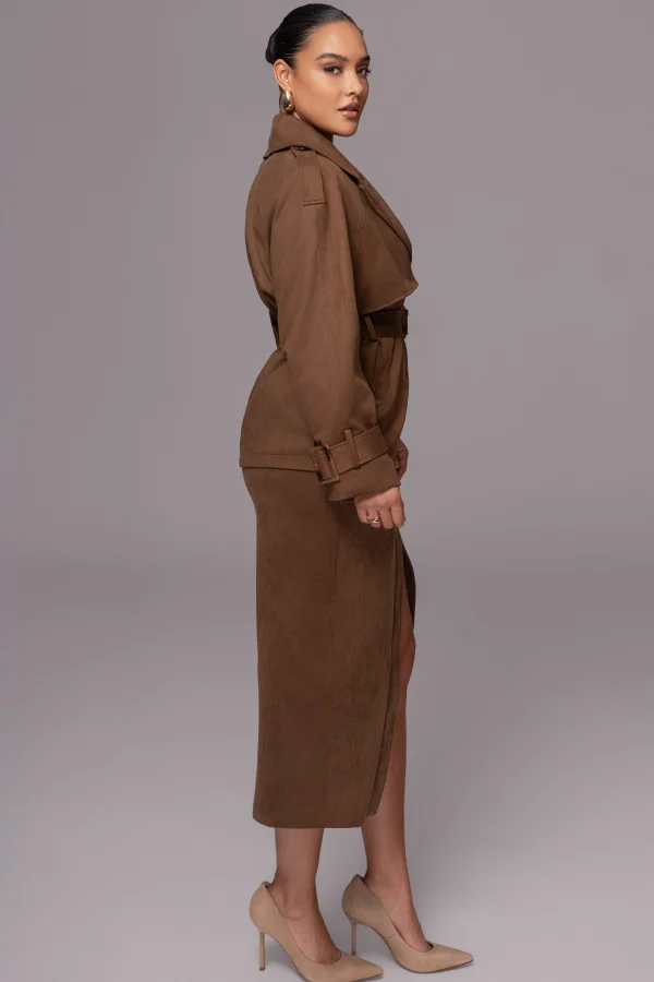 JLUXLABEL Chocolate Audrey Suede Midi Skirt