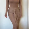 JLUXLABEL Chocolate Drape Mock Neck Dress