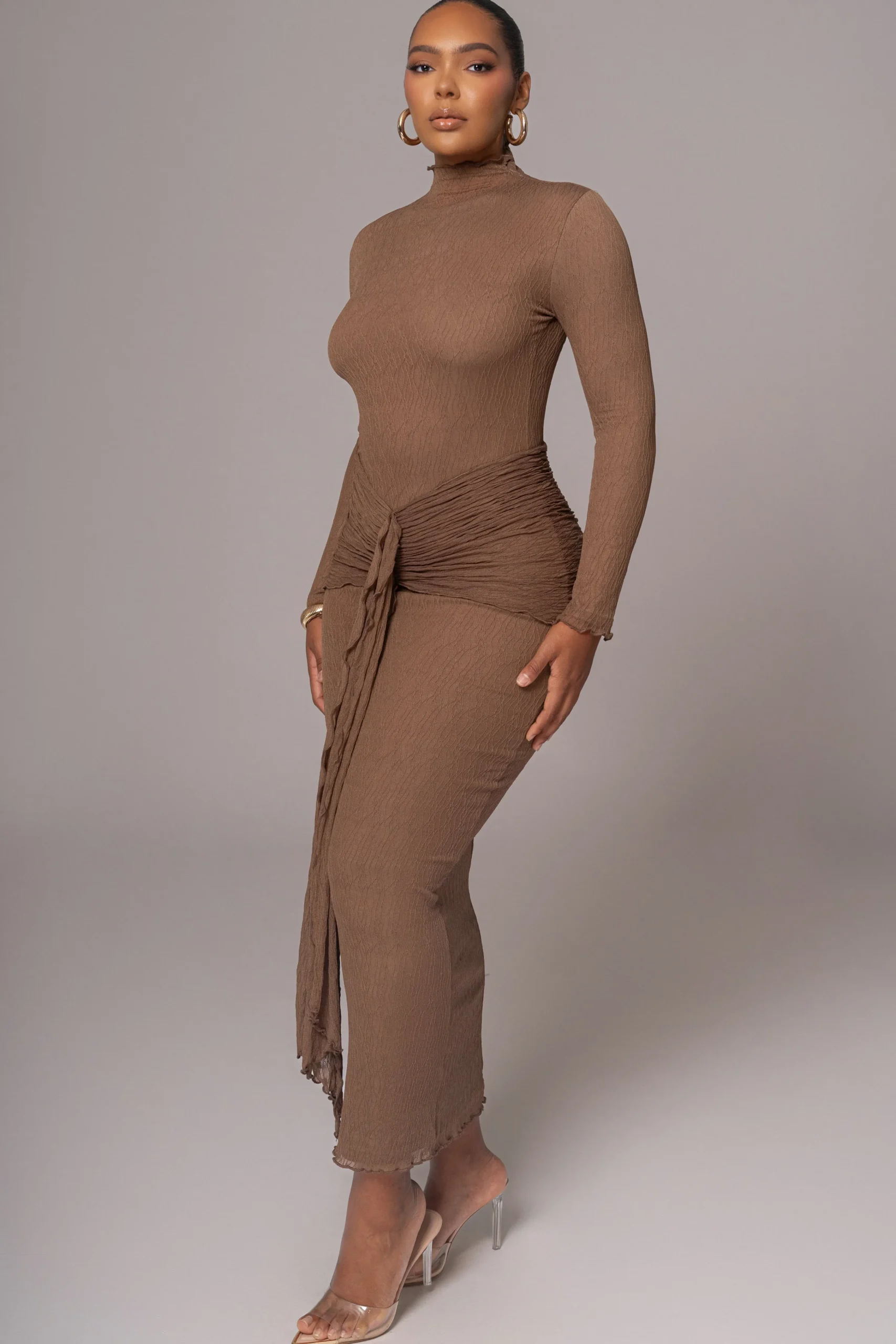chocolate_drape_mock_neck_10.webp JLUXLABEL Chocolate Drape Mock Neck Dress