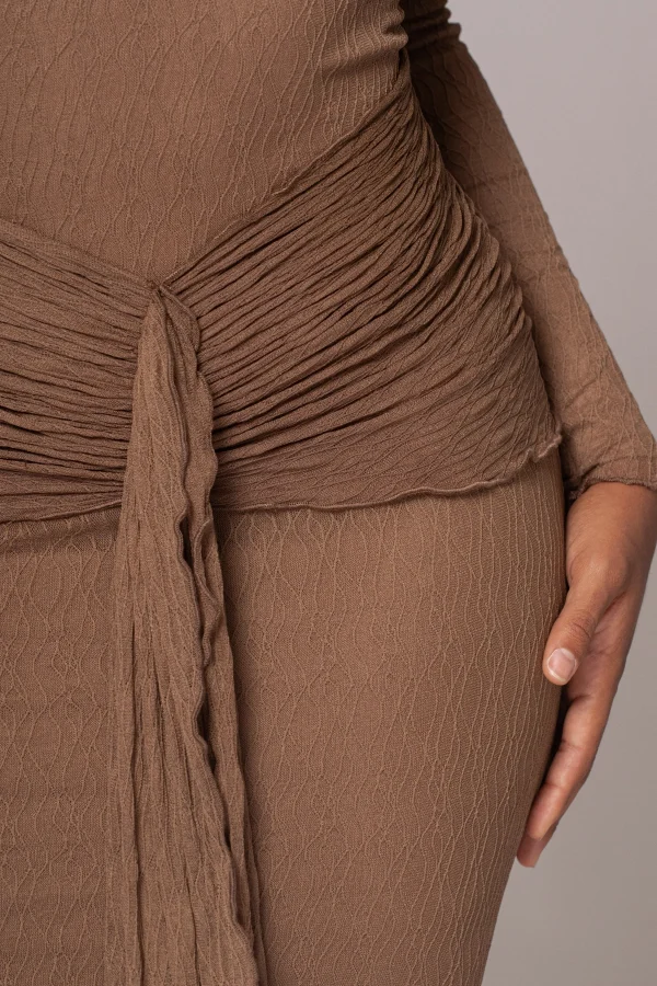 JLUXLABEL Chocolate Drape Mock Neck Dress