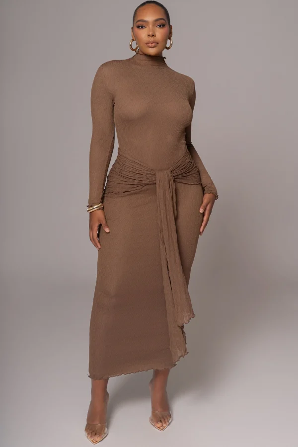 JLUXLABEL Chocolate Drape Mock Neck Dress