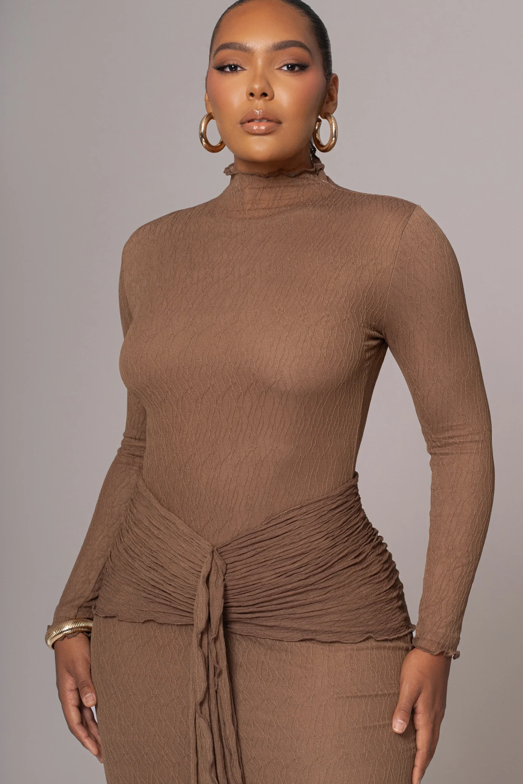 chocolate_drape_mock_neck_5.webp JLUXLABEL Chocolate Drape Mock Neck Dress