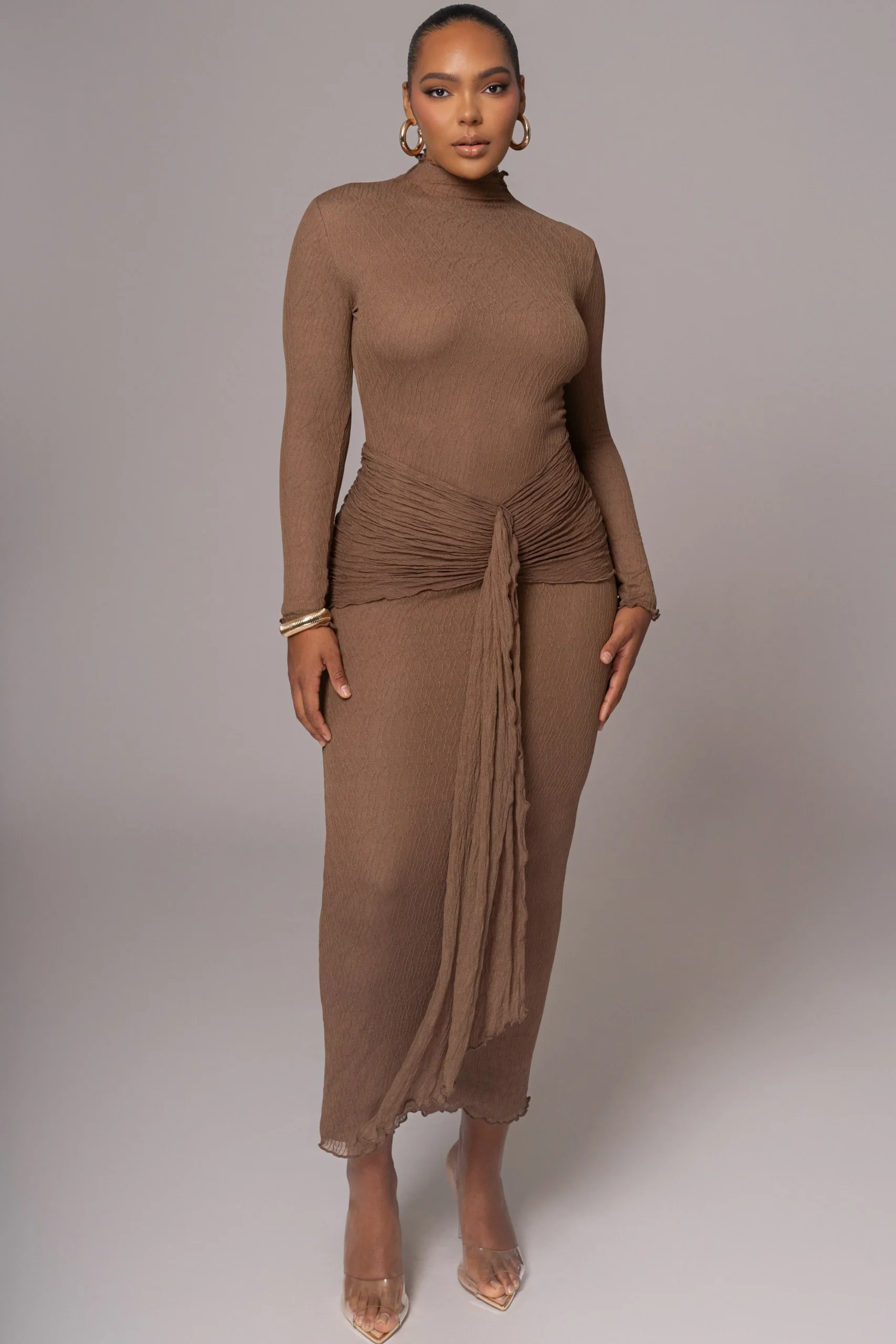 chocolate_drape_mock_neck_8.webp JLUXLABEL Chocolate Drape Mock Neck Dress